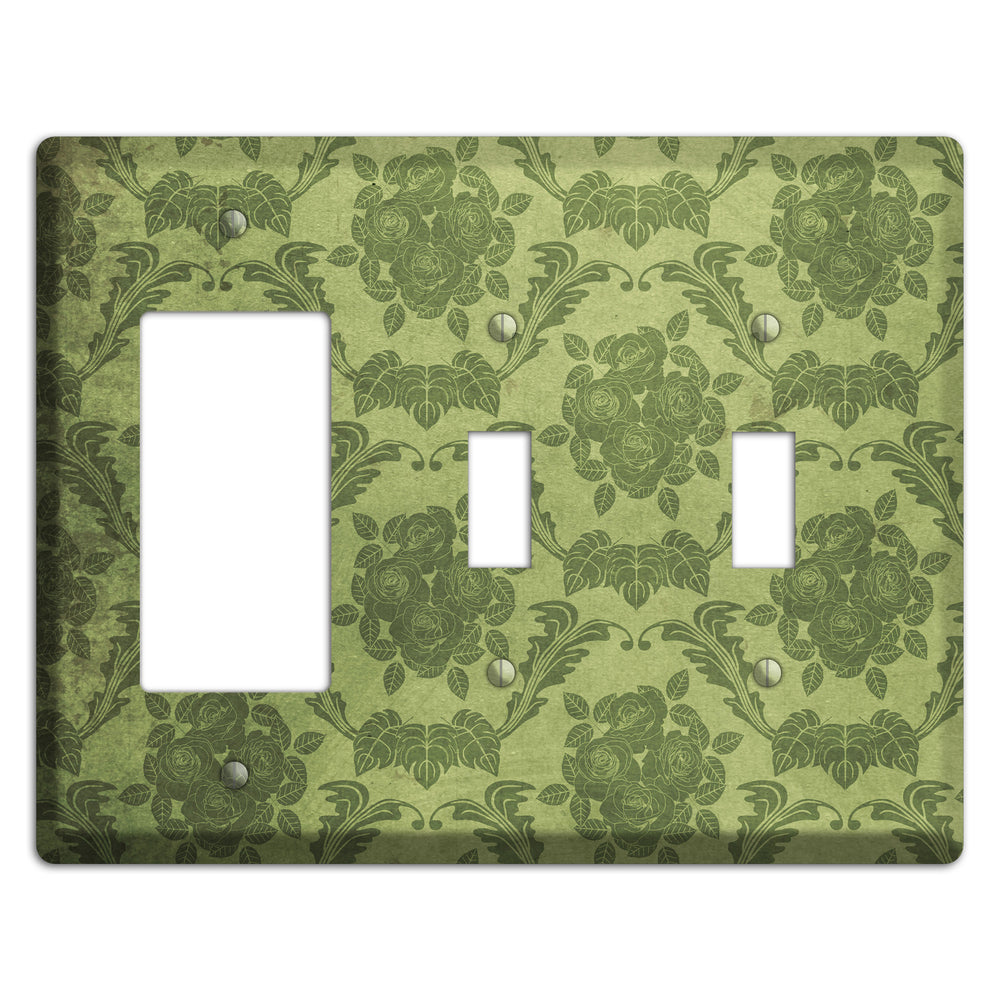 Green Smoke Vintage Rose Damask Rocker / 2 Toggle Wallplate