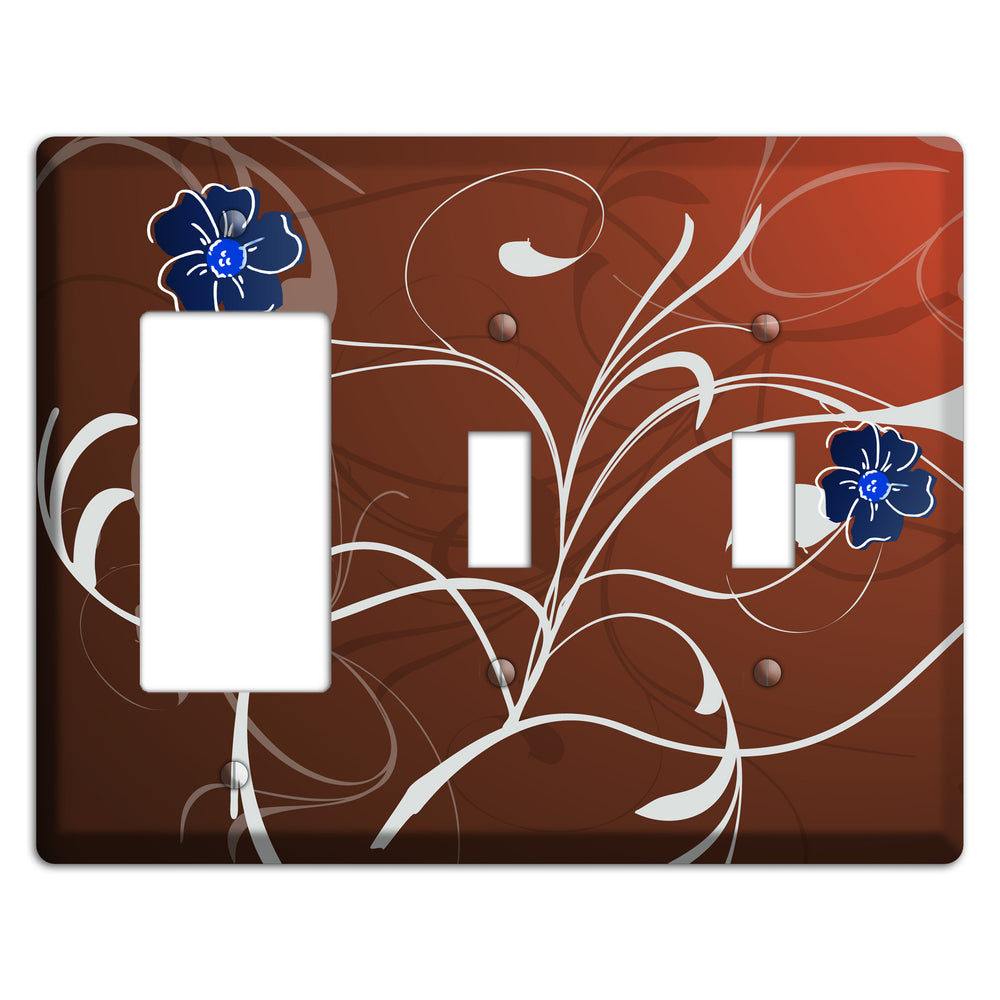 Brown Flower with Swirl Rocker / 2 Toggle Wallplate