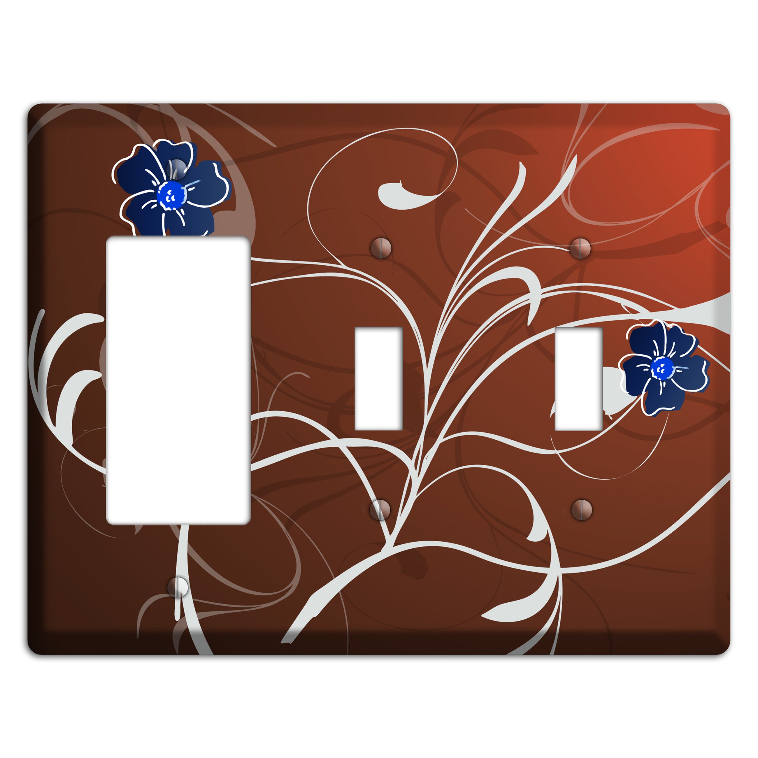 Brown Flower with Swirl Rocker / 2 Toggle Wallplate