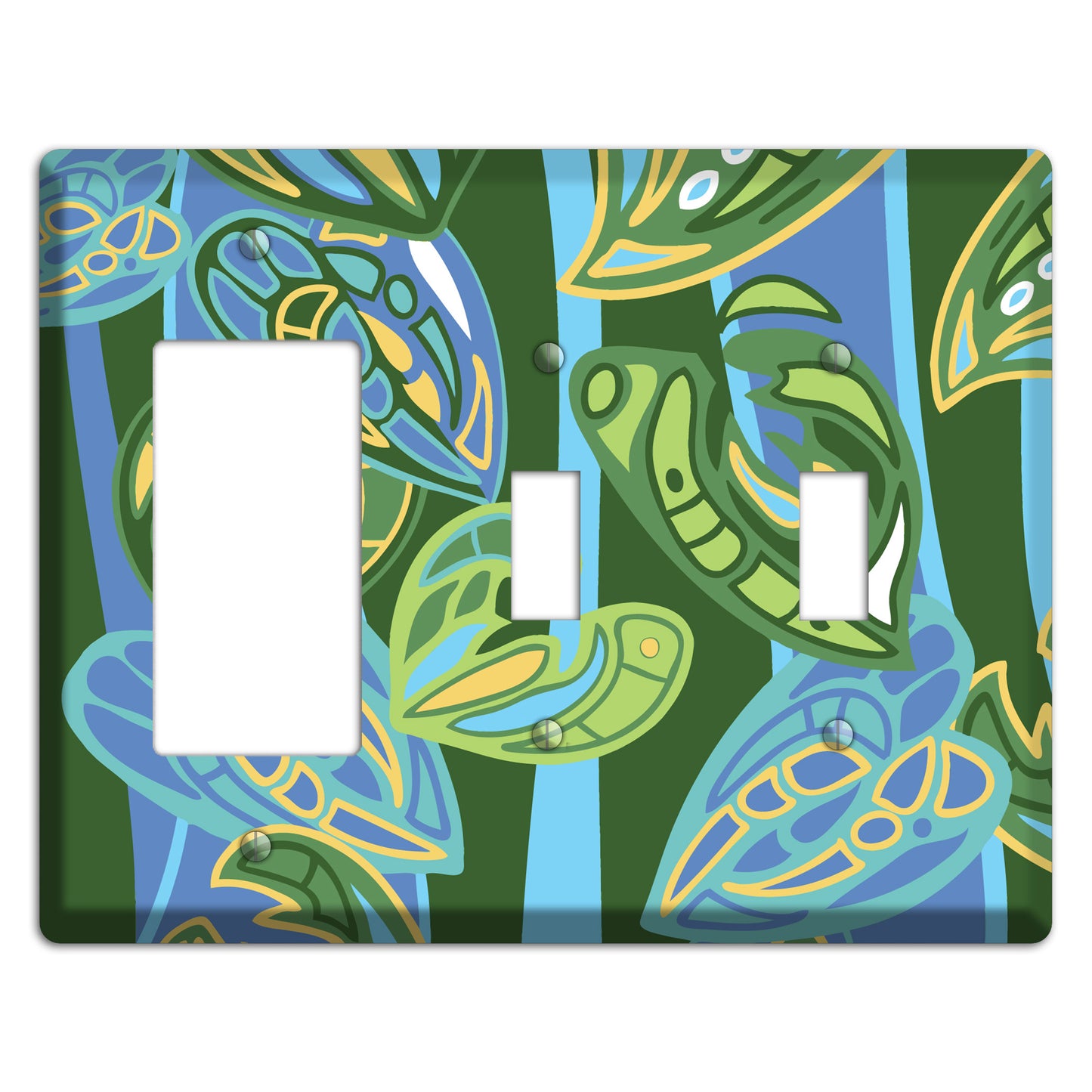 Pacific Blue and Green Rocker / 2 Toggle Wallplate