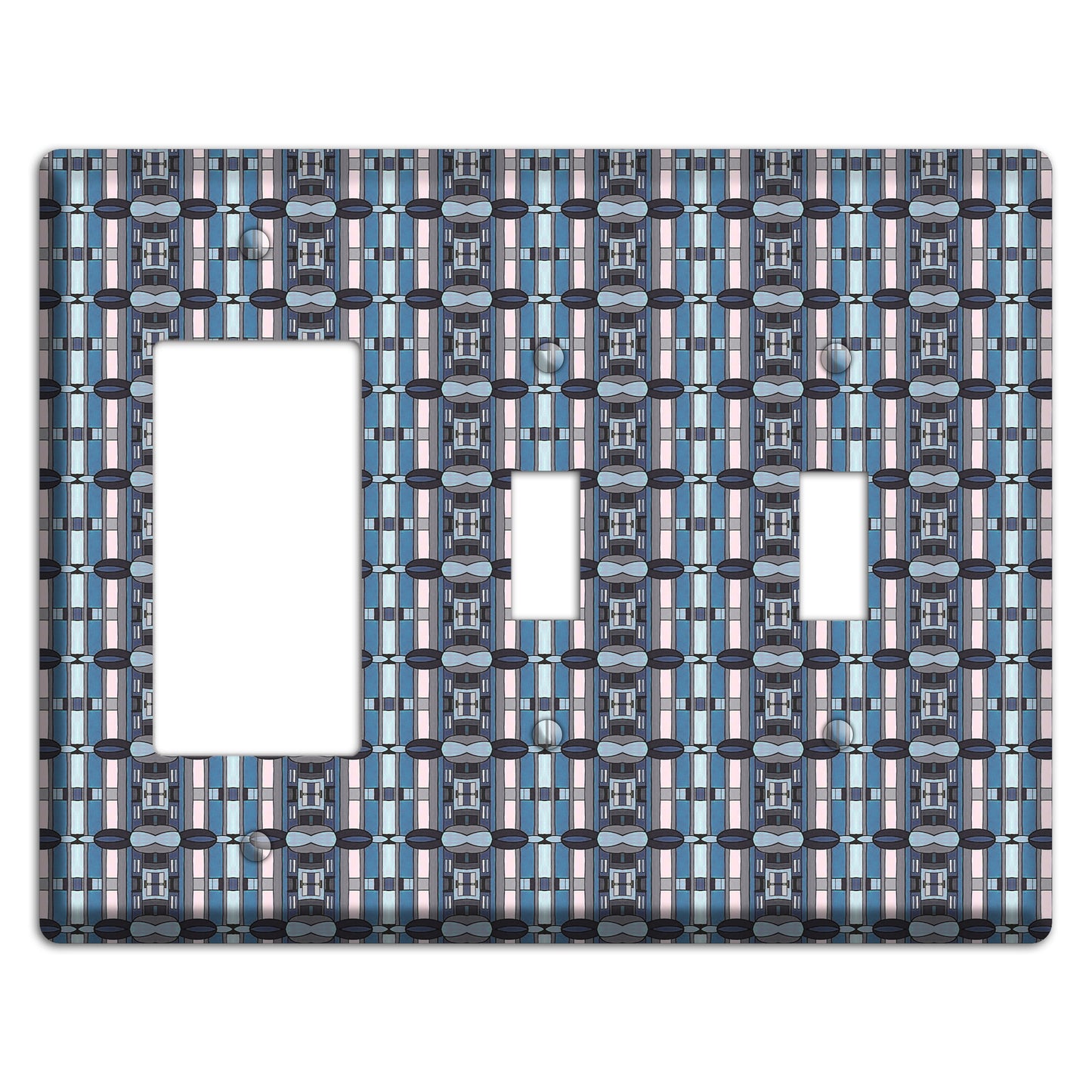 Blue and Grey Tapestry Rocker / 2 Toggle Wallplate