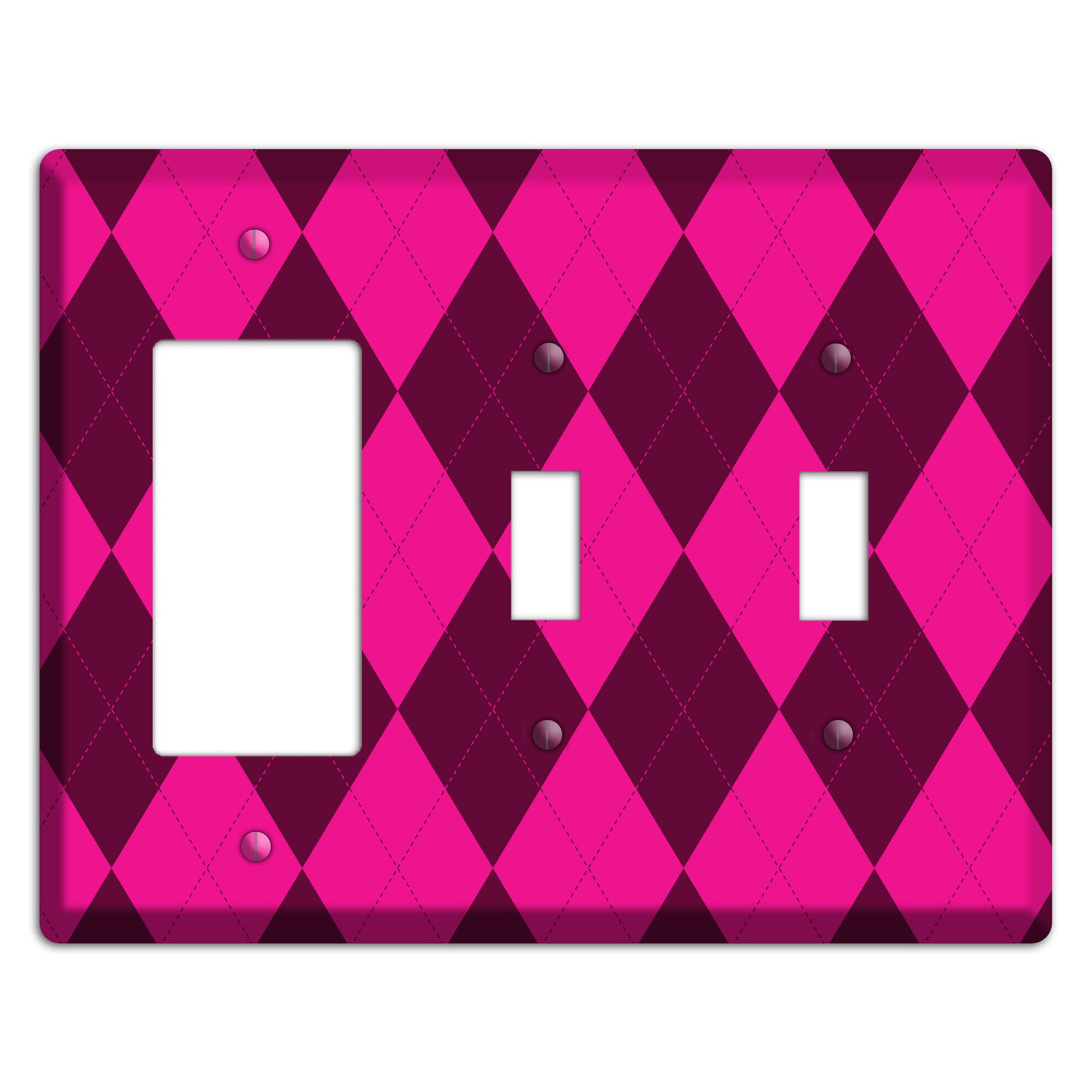 Fuschia Argyle Rocker / 2 Toggle Wallplate