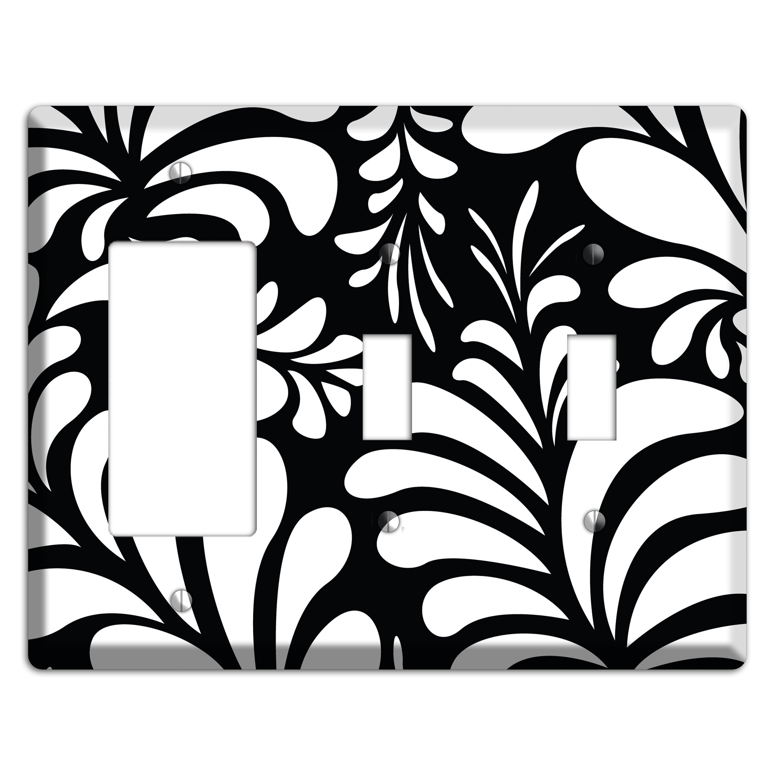 Black with White Herati Rocker / 2 Toggle Wallplate