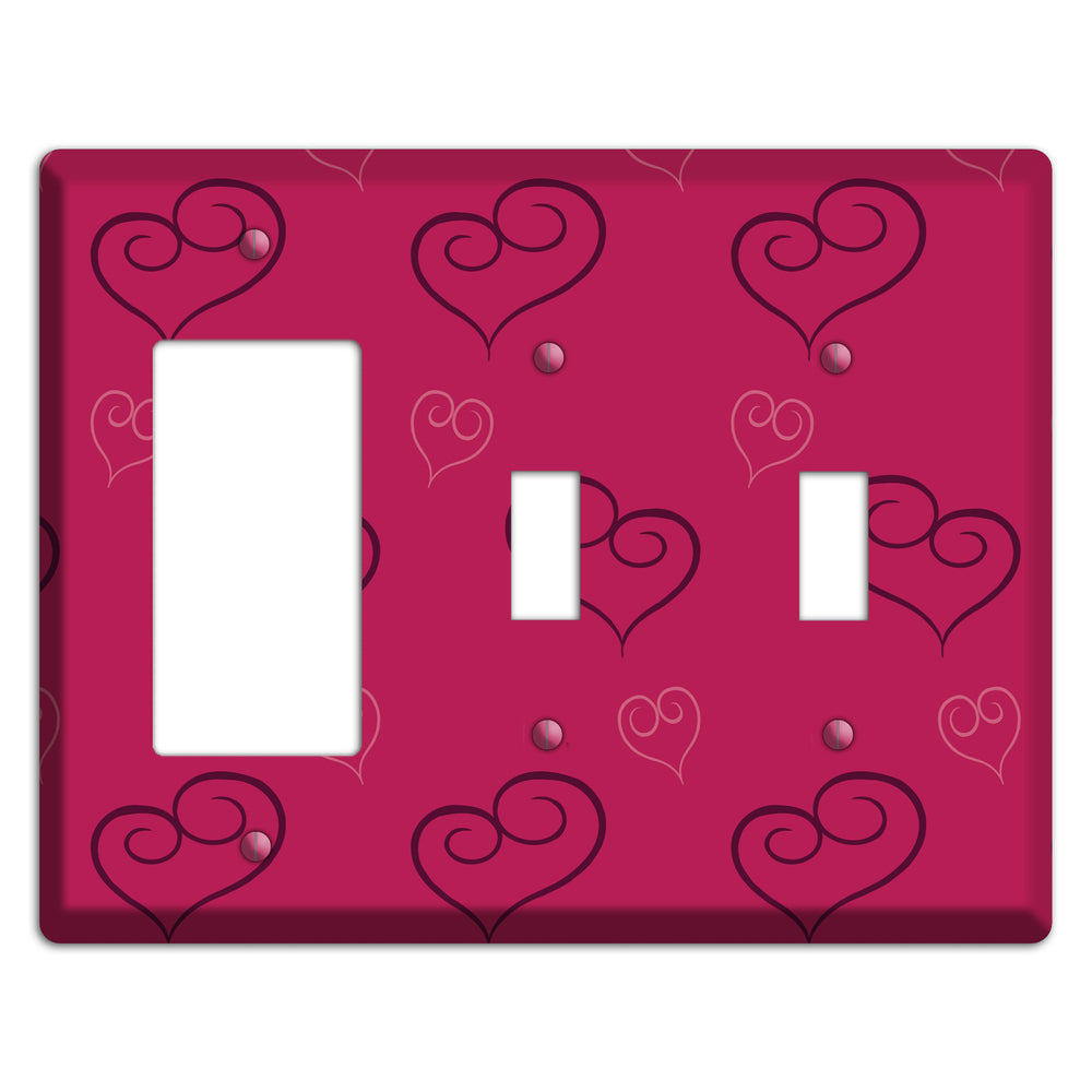 Fuschia Scroll Heart 2 Rocker / 2 Toggle Wallplate