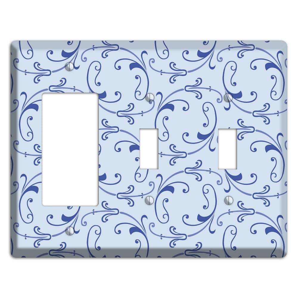 Light Blue Victorian Sprig Rocker / 2 Toggle Wallplate