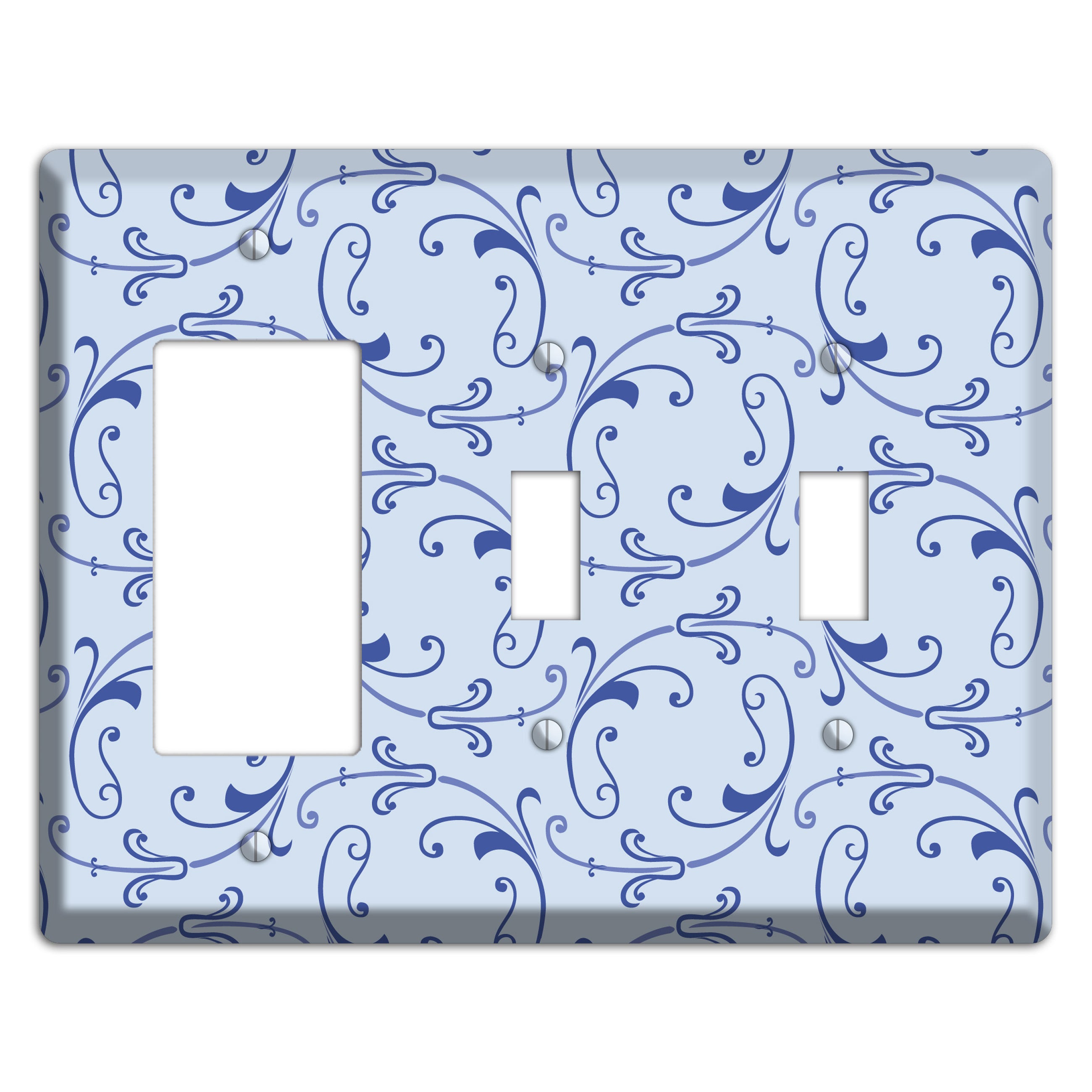 Light Blue Victorian Sprig Rocker / 2 Toggle Wallplate