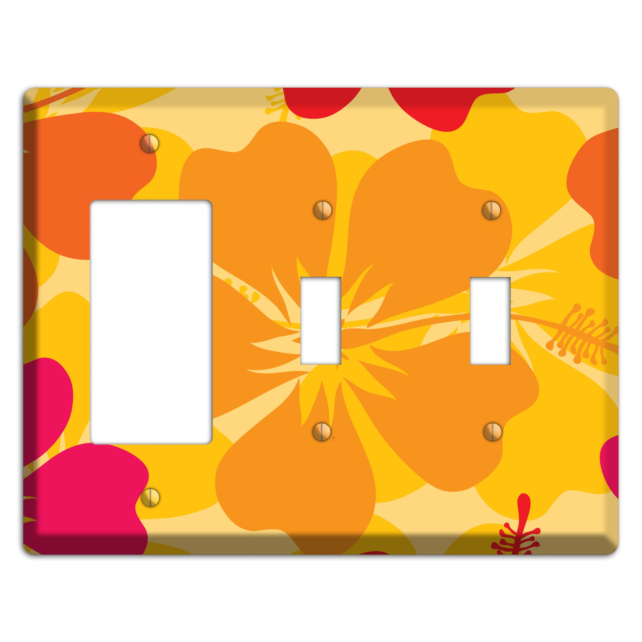 Orange Retro Flowers 2 Rocker / 2 Toggle Wallplate