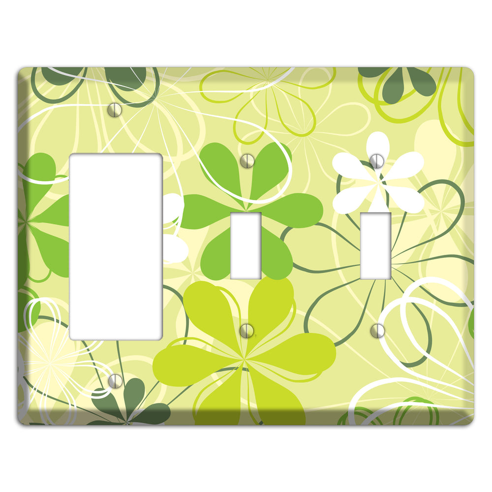 Green Retro Flowers Rocker / 2 Toggle Wallplate