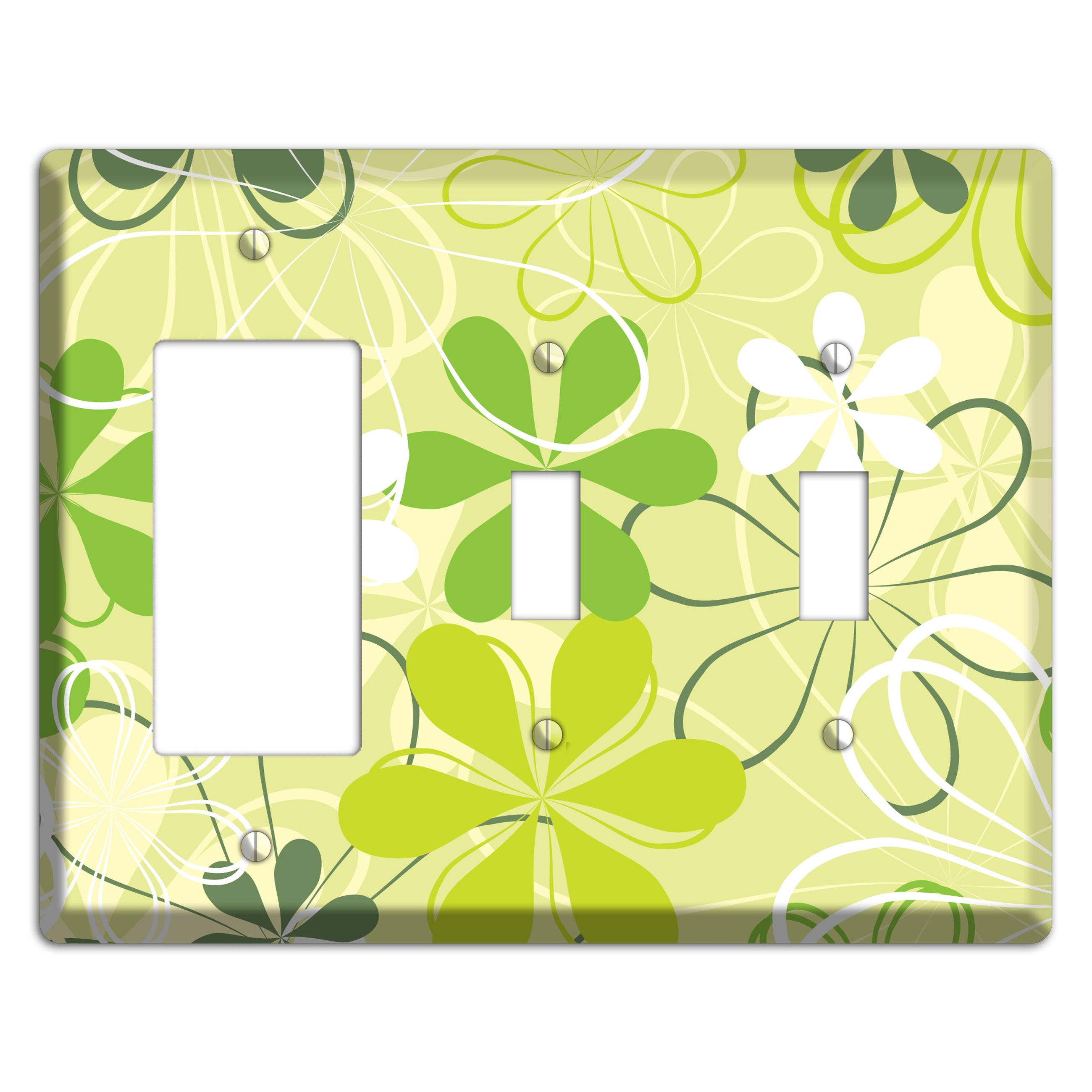 Green Retro Flowers Rocker / 2 Toggle Wallplate