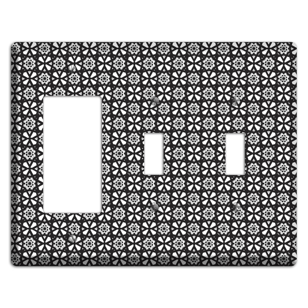 White with Black Arabesque Rocker / 2 Toggle Wallplate