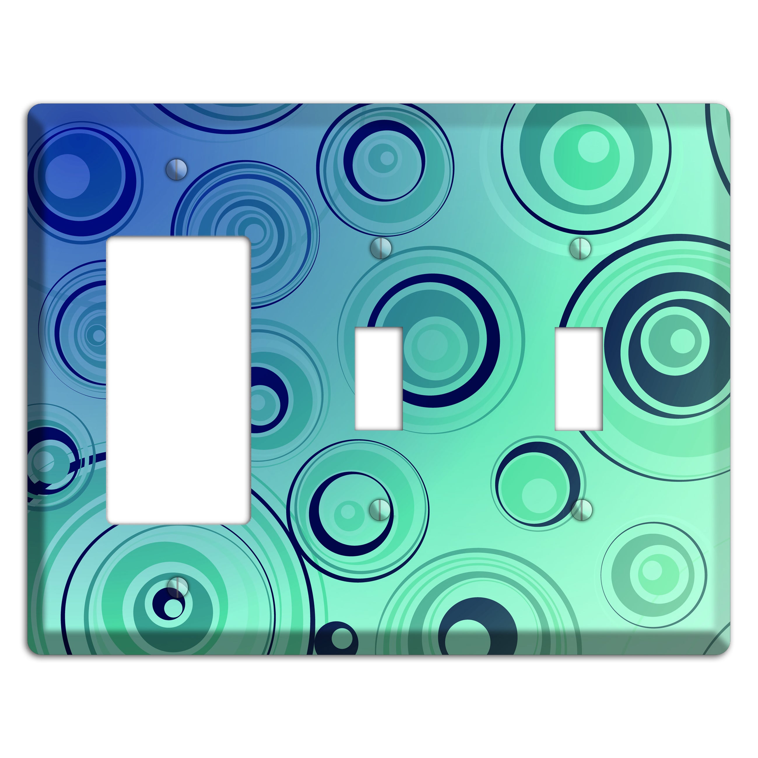 Blue and Green Circles Rocker / 2 Toggle Wallplate