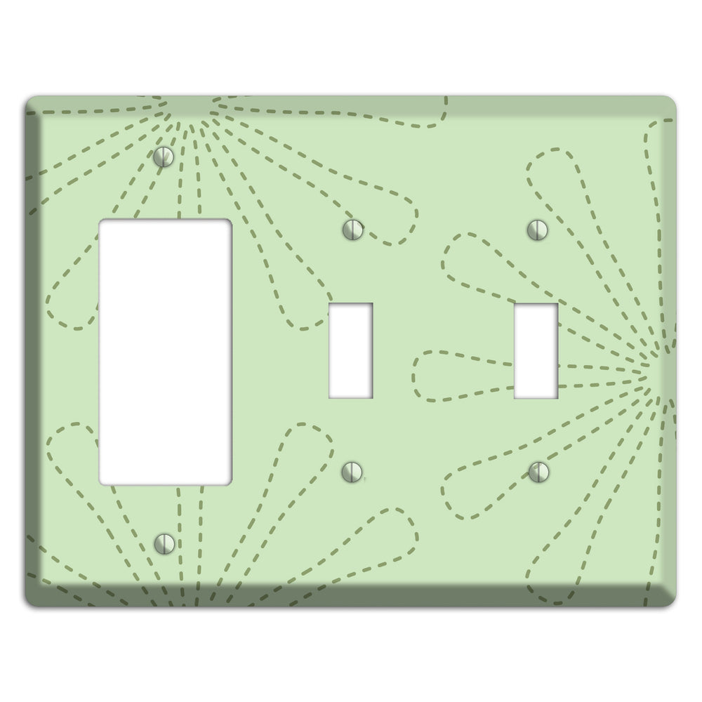 Sage Retro Stipple Floral Contour Rocker / 2 Toggle Wallplate