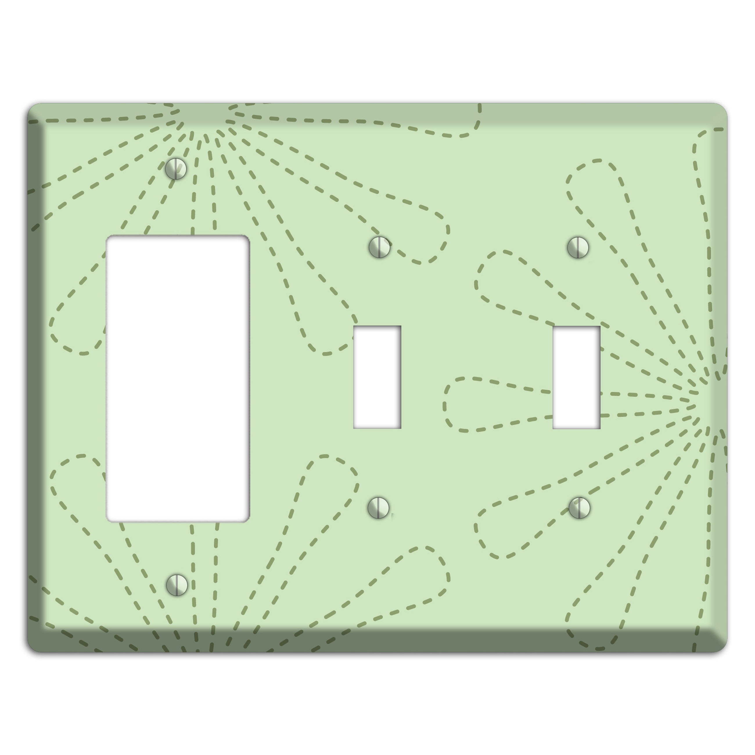 Sage Retro Stipple Floral Contour Rocker / 2 Toggle Wallplate