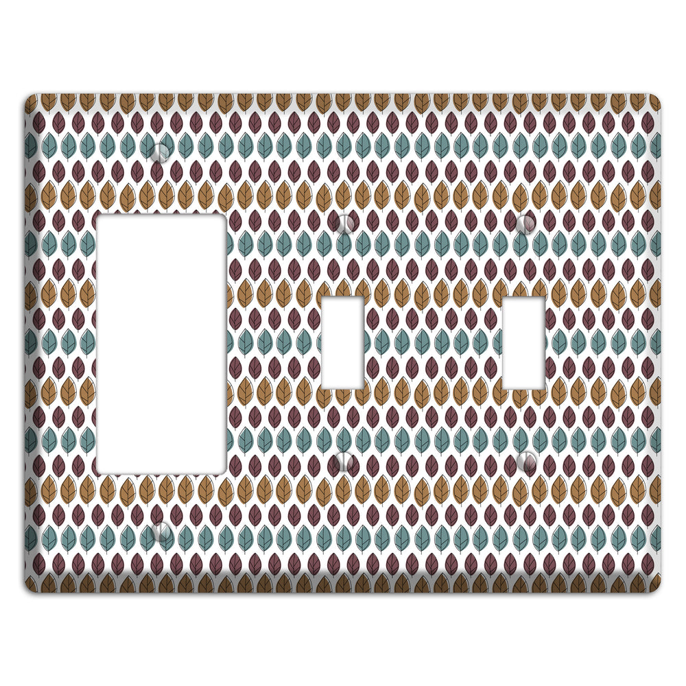 Multi Brown Dusty Blue Leaf Contour Rocker / 2 Toggle Wallplate