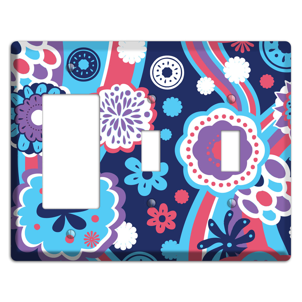 Blue Purple and Pink Retro Suzani Rocker / 2 Toggle Wallplate
