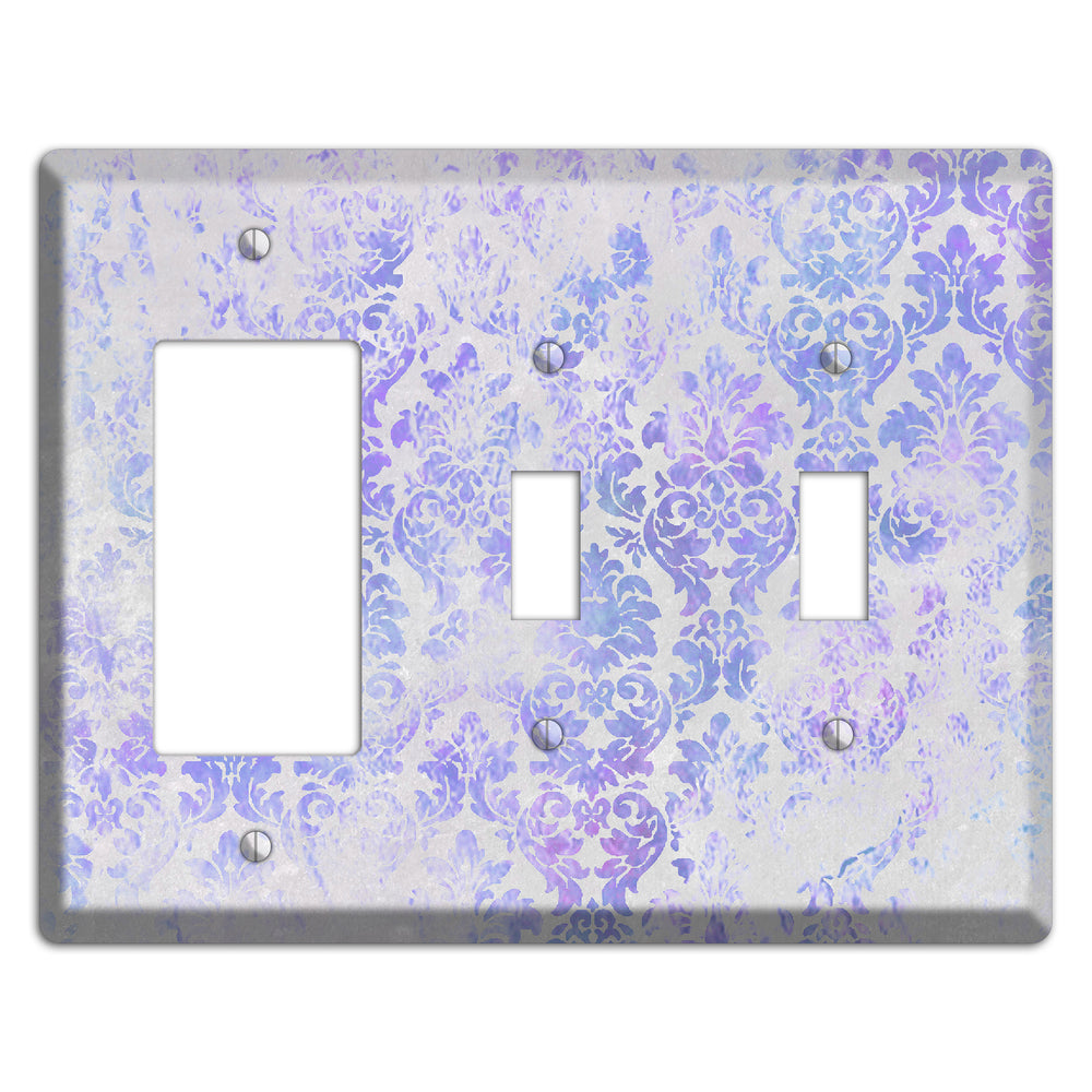 Periwinkle Gray Whimsical Damask Rocker / 2 Toggle Wallplate