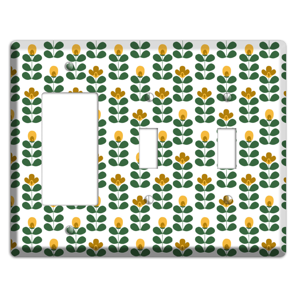 Multi Mustard Deco Floral Half Drop Rocker / 2 Toggle Wallplate