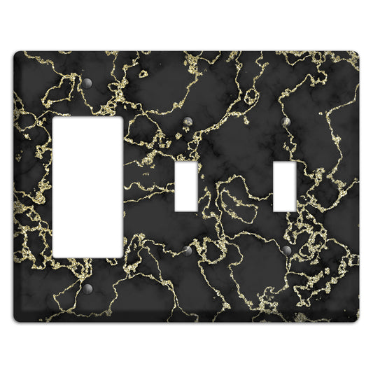 Black and Gold Marble Shatter Rocker / 2 Toggle Wallplate