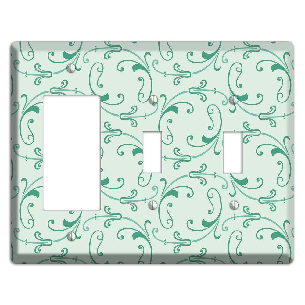Aqua Victorian Sprig Rocker / 2 Toggle Wallplate