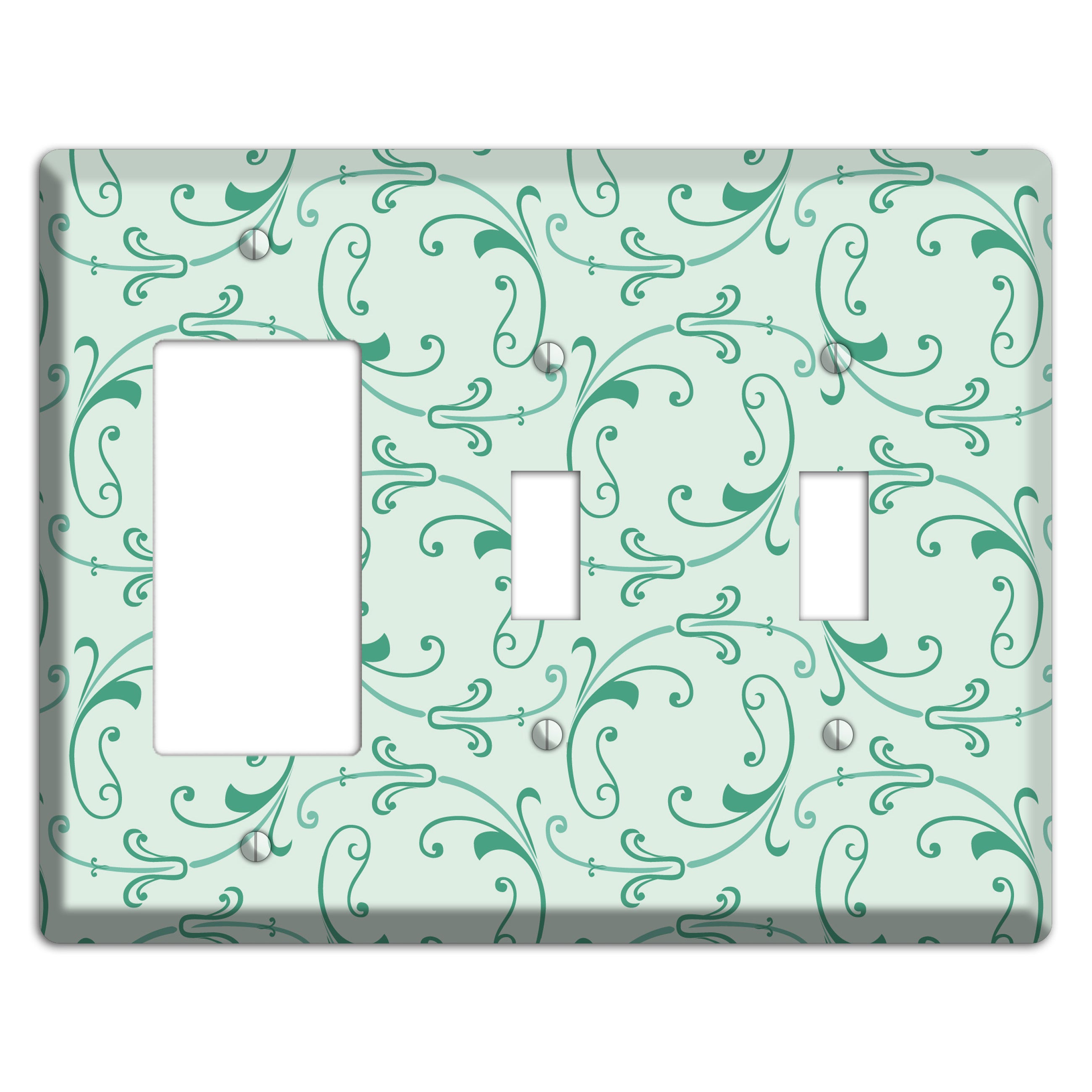 Aqua Victorian Sprig Rocker / 2 Toggle Wallplate