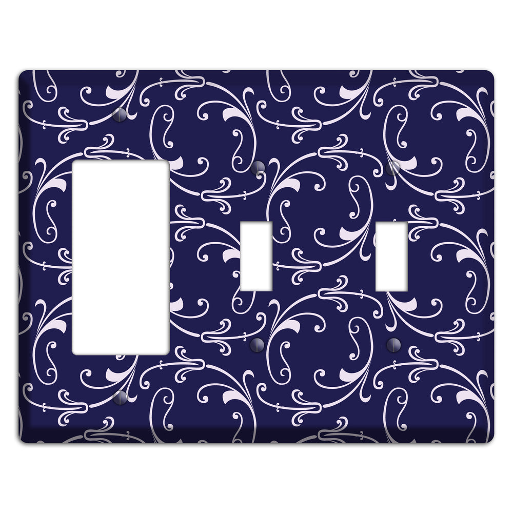 Navy Victorian Sprig Rocker / 2 Toggle Wallplate