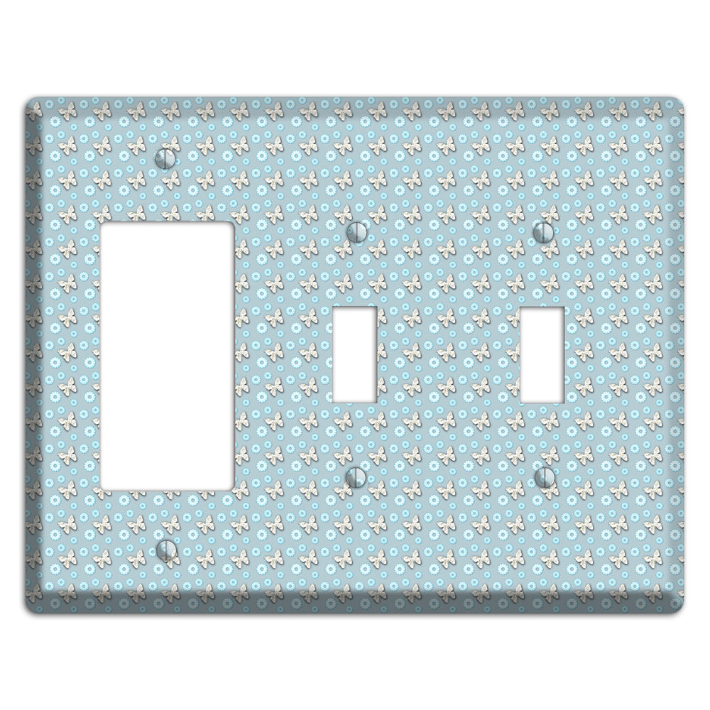 Blue with Butterflies Rocker / 2 Toggle Wallplate