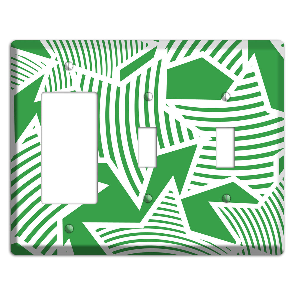 Green with Large White Stars Rocker / 2 Toggle Wallplate