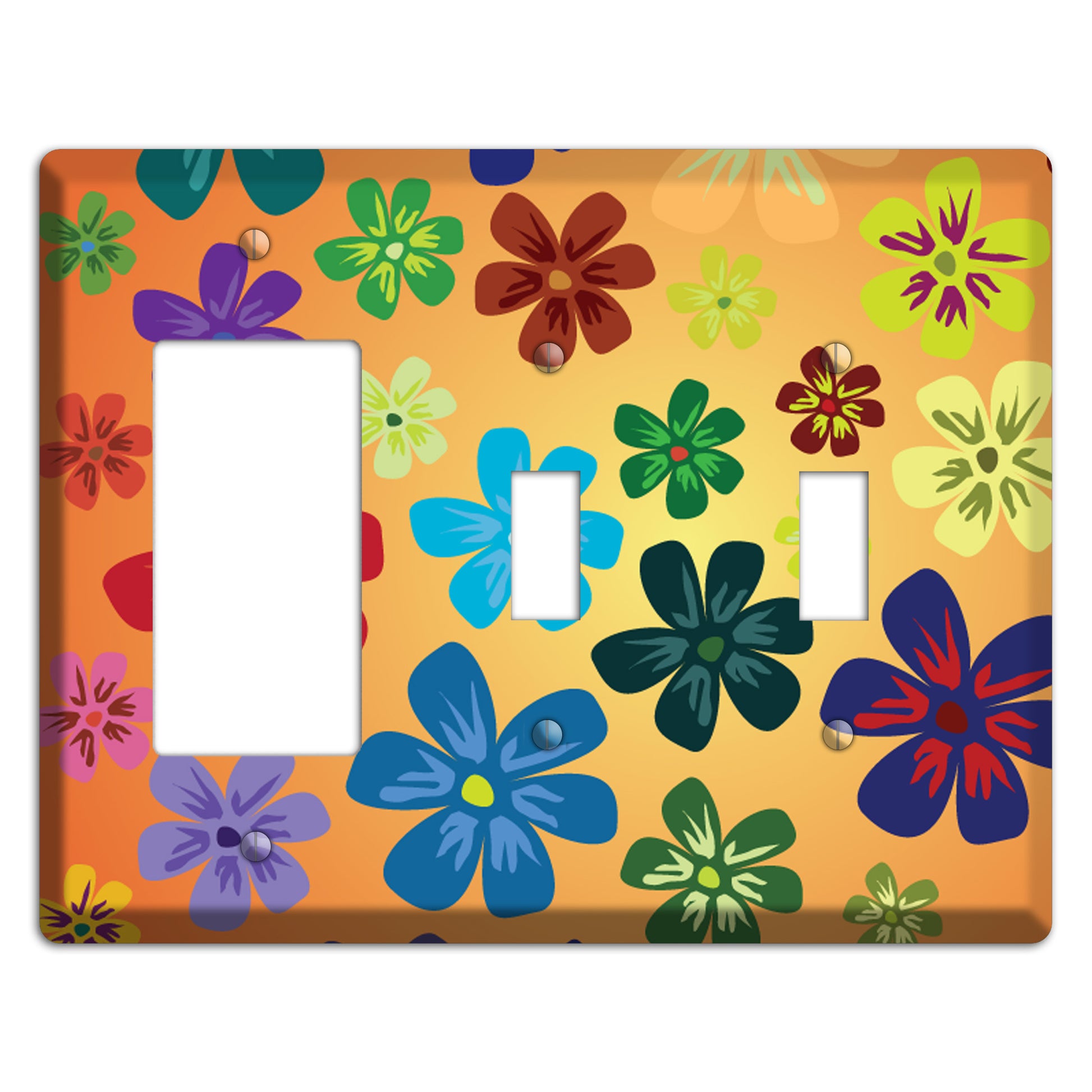 Brown Flowers Rocker / 2 Toggle Wallplate
