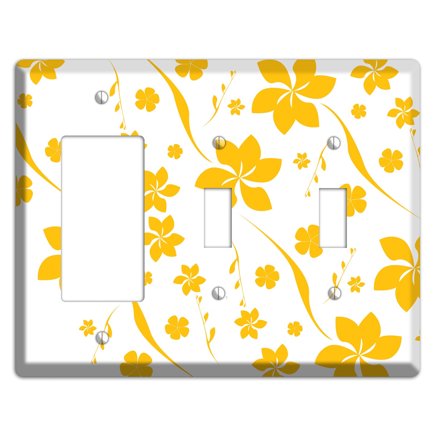 White with Yellow Flower Rocker / 2 Toggle Wallplate