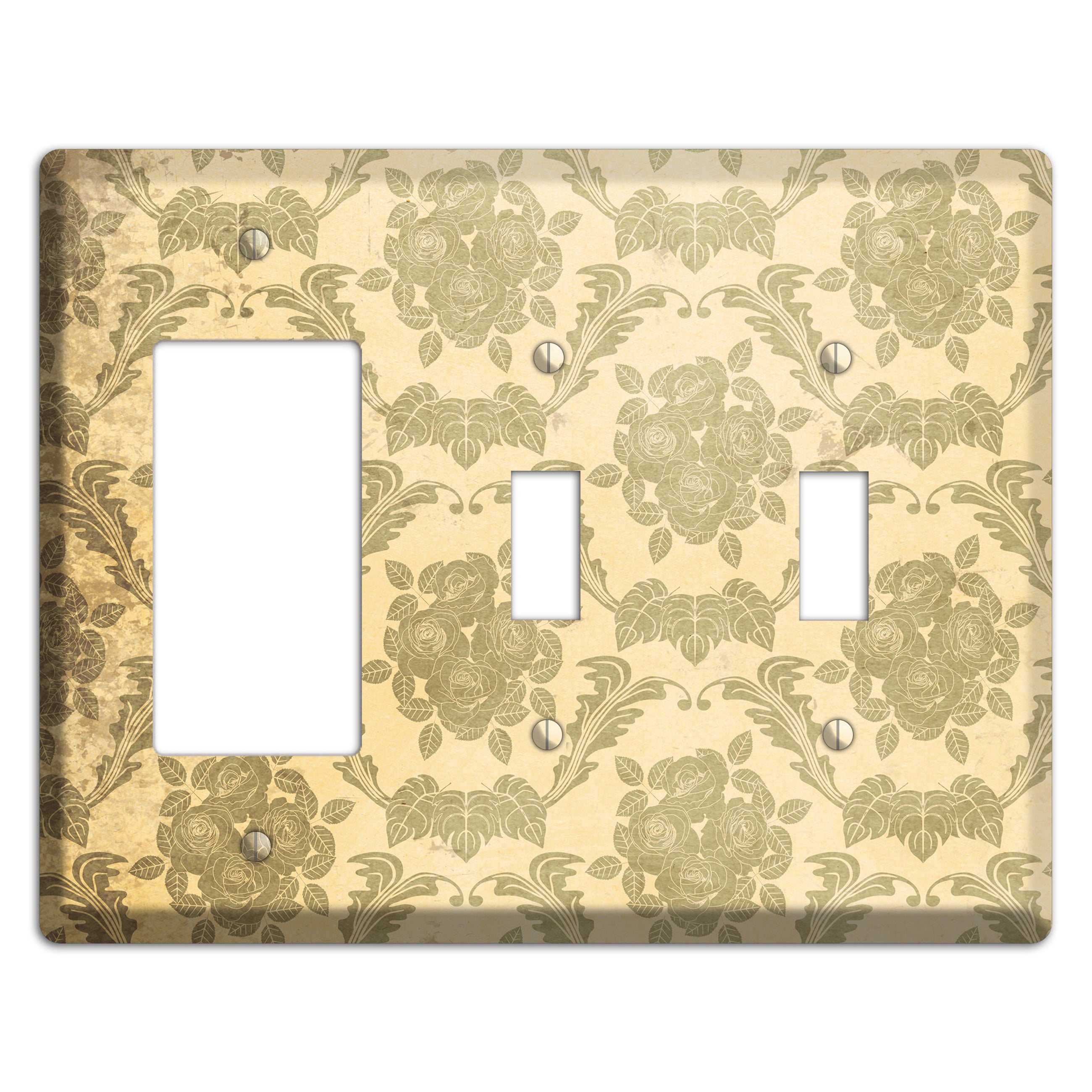 Straw Vintage Rose Damask Rocker / 2 Toggle Wallplate