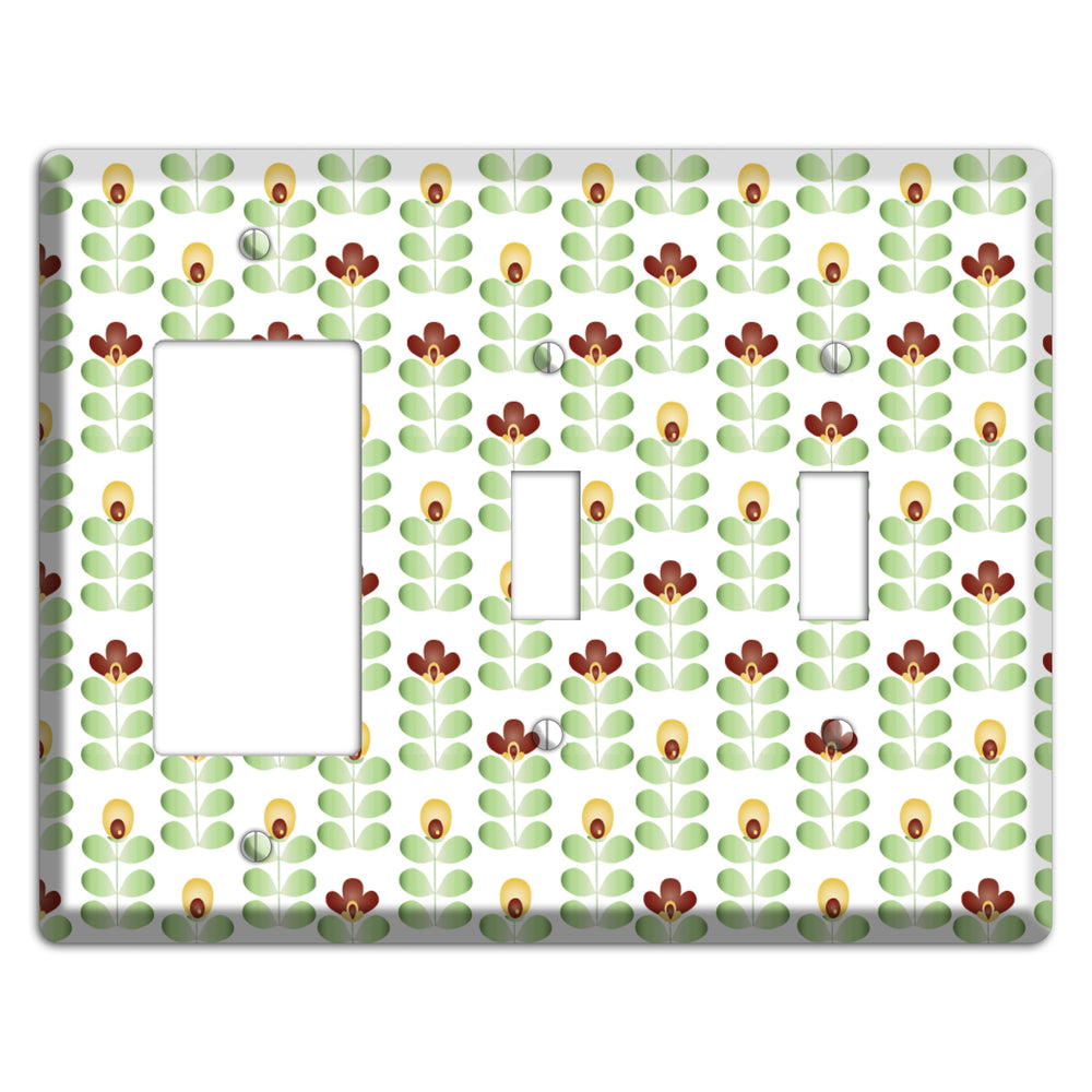 Burgundy Deco Floral Half Drop Rocker / 2 Toggle Wallplate