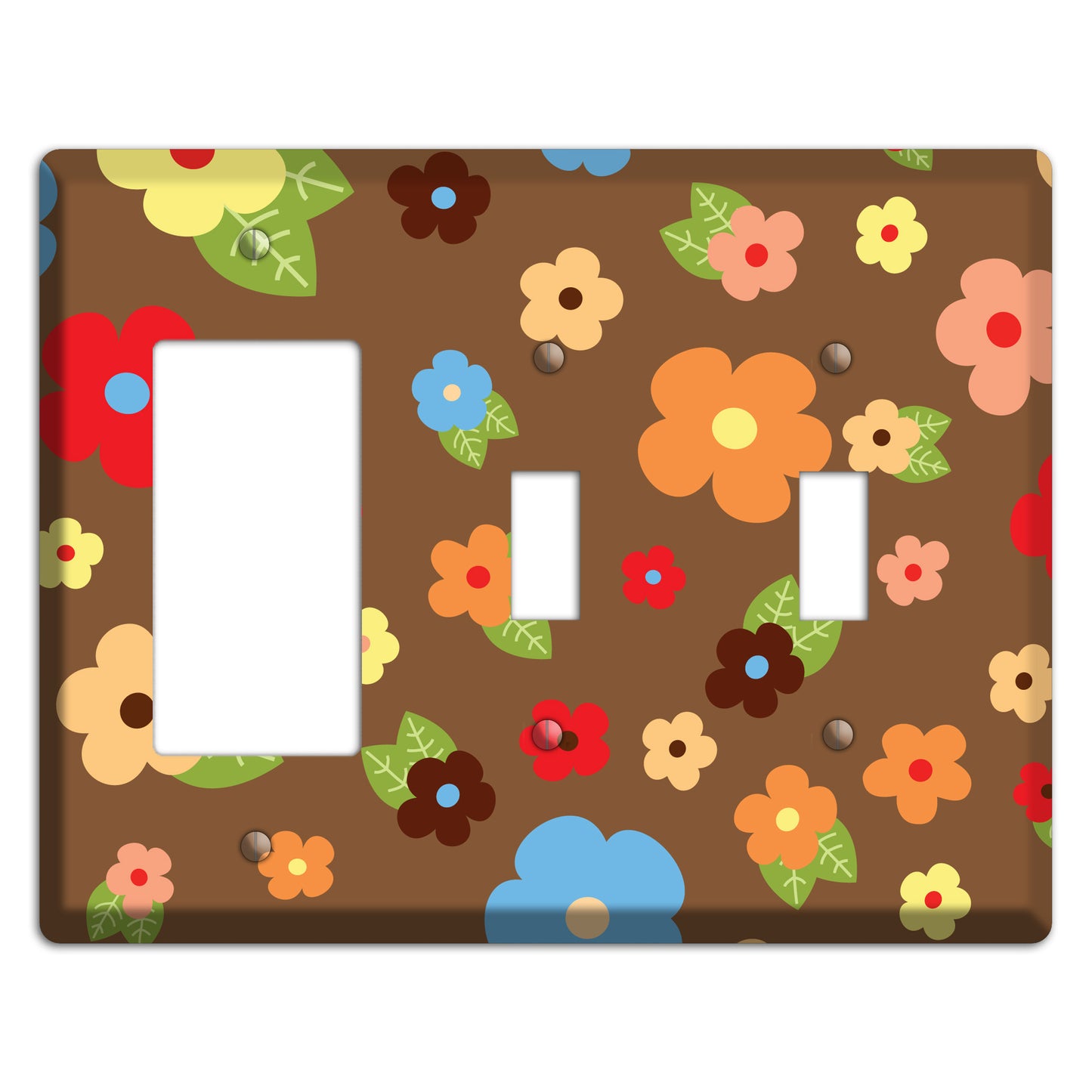 Brown Delicate Flowers Rocker / 2 Toggle Wallplate