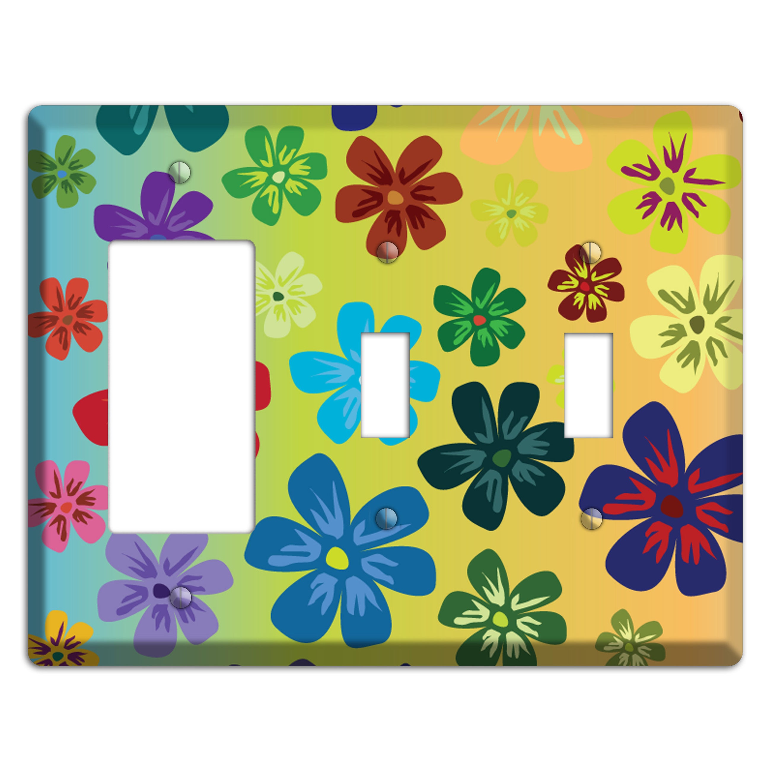 Blue to yellow Flowers Rocker / 2 Toggle Wallplate