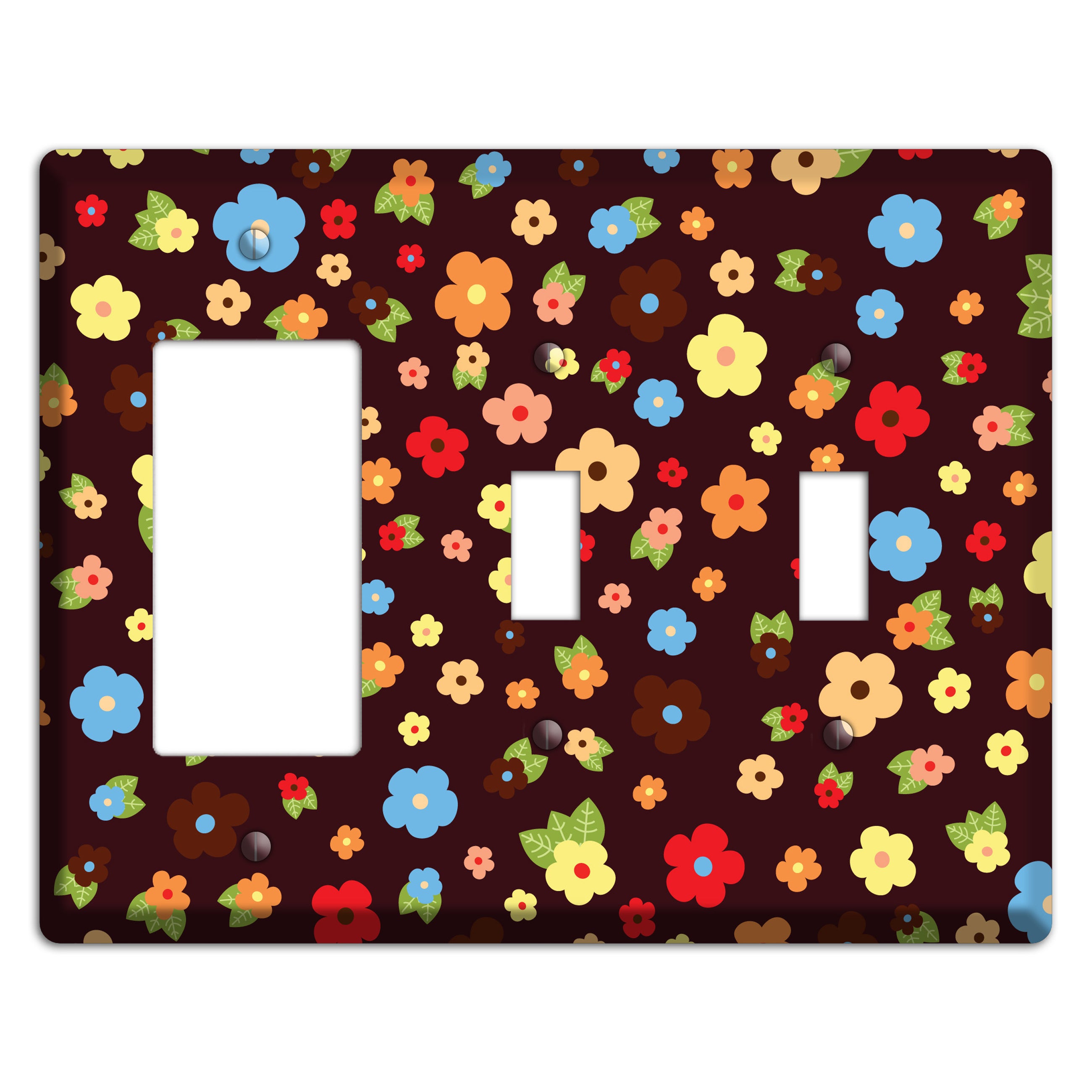 Brown Tiny Delicate Flowers Rocker / 2 Toggle Wallplate