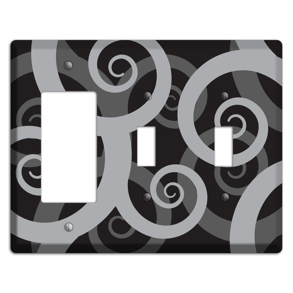 Black with Grey Large Swirl Rocker / 2 Toggle Wallplate