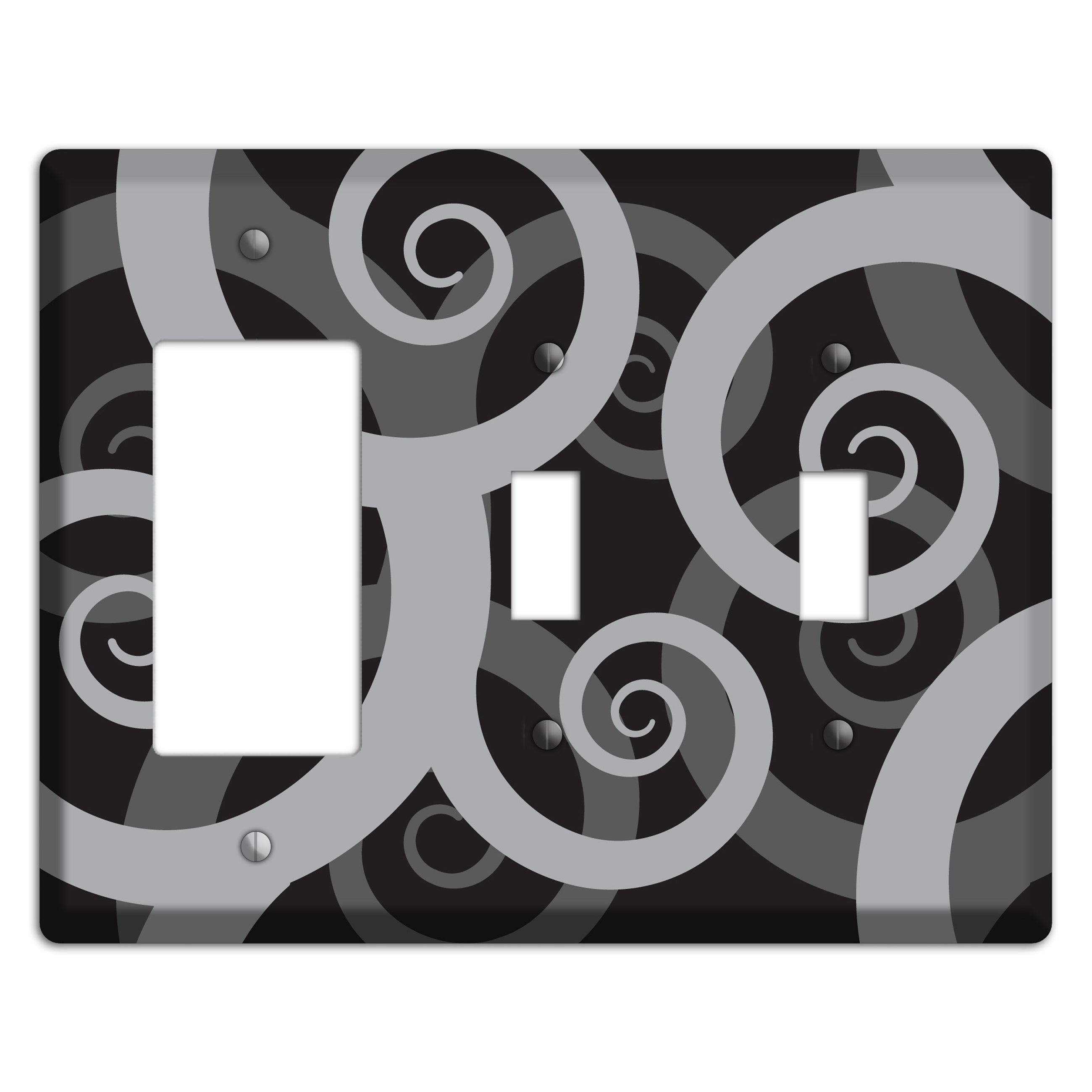 Black with Grey Large Swirl Rocker / 2 Toggle Wallplate