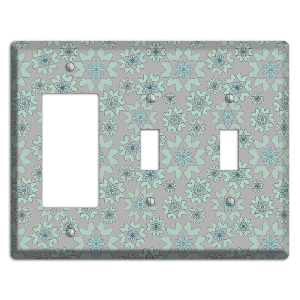 Grey with Aqua Retro Suzani Rocker / 2 Toggle Wallplate