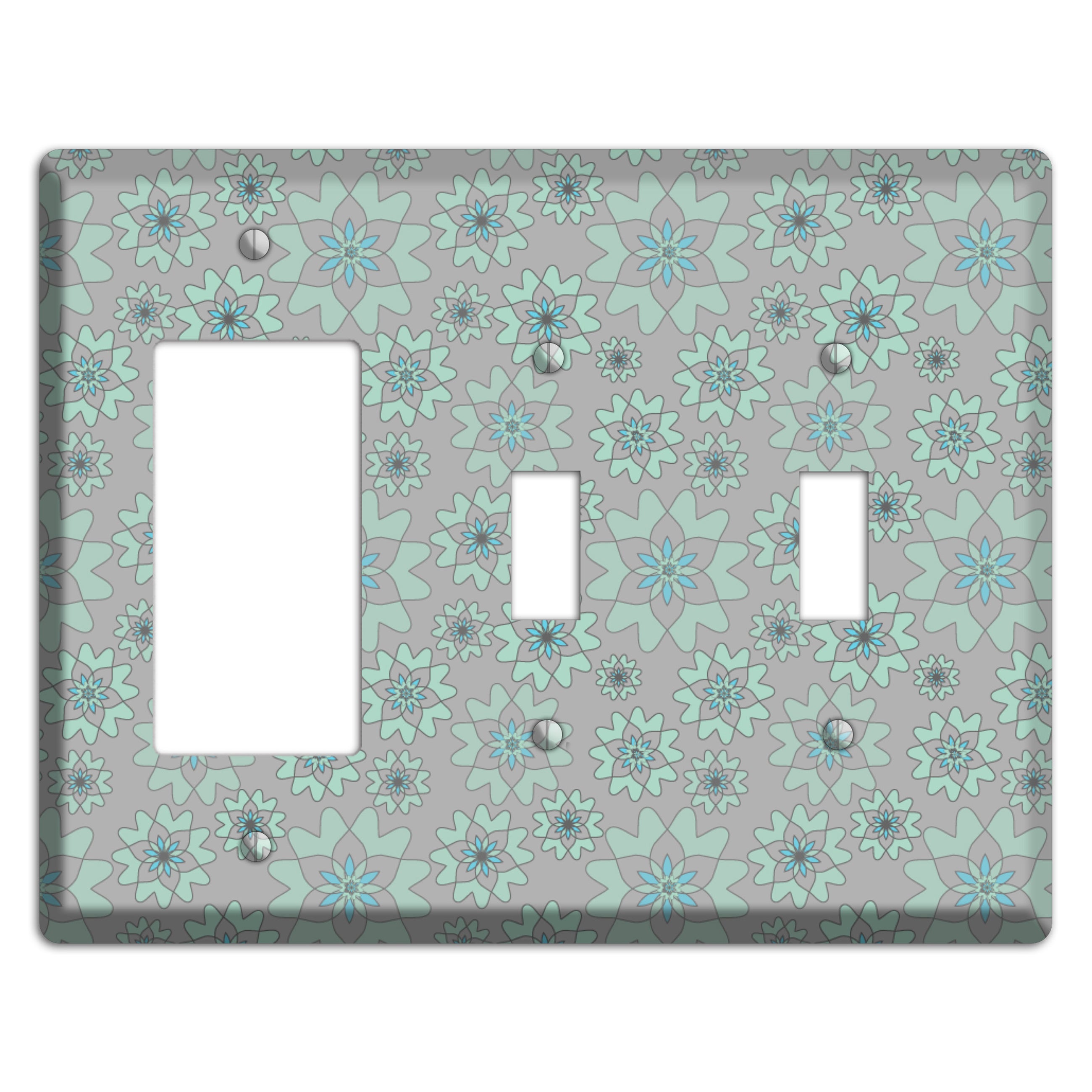Grey with Aqua Retro Suzani Rocker / 2 Toggle Wallplate