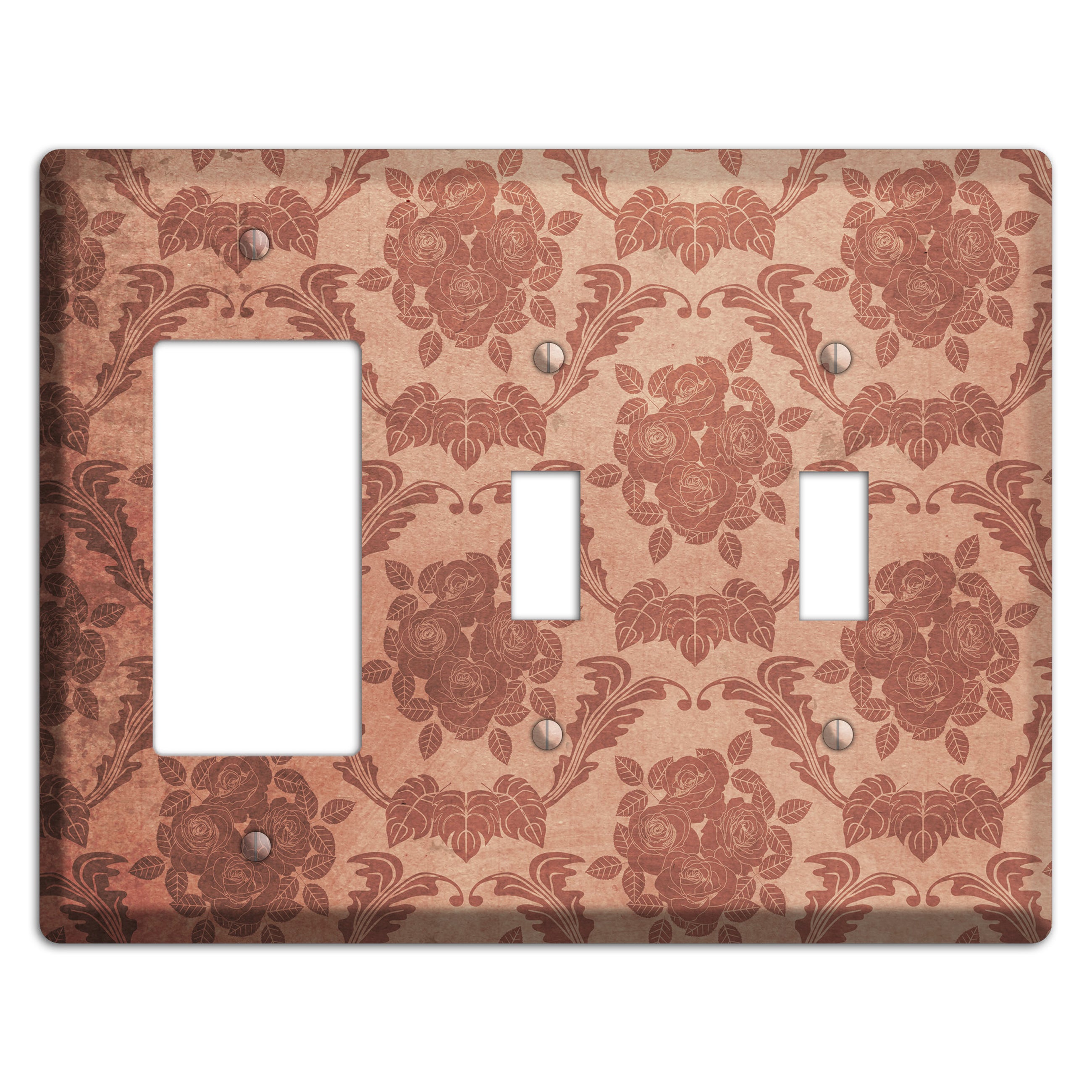 Old Rose Vintage Rose Damask Rocker / 2 Toggle Wallplate