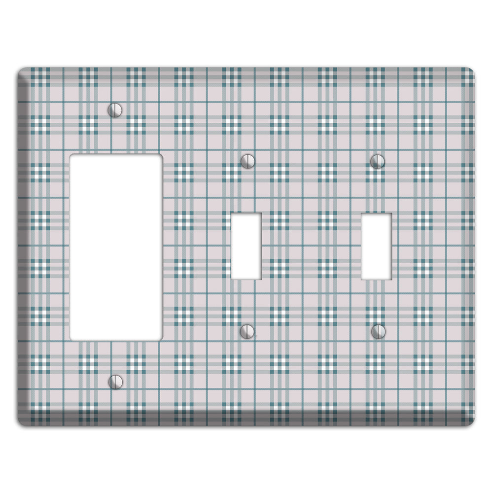Multi Grey Plaid Rocker / 2 Toggle Wallplate