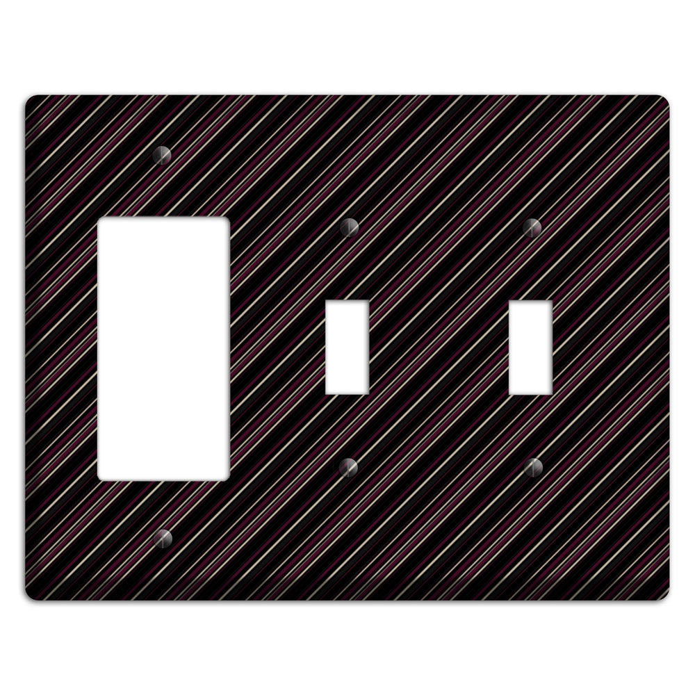 Black with White and Burgundy Angled Pinstripe Rocker / 2 Toggle Wallplate