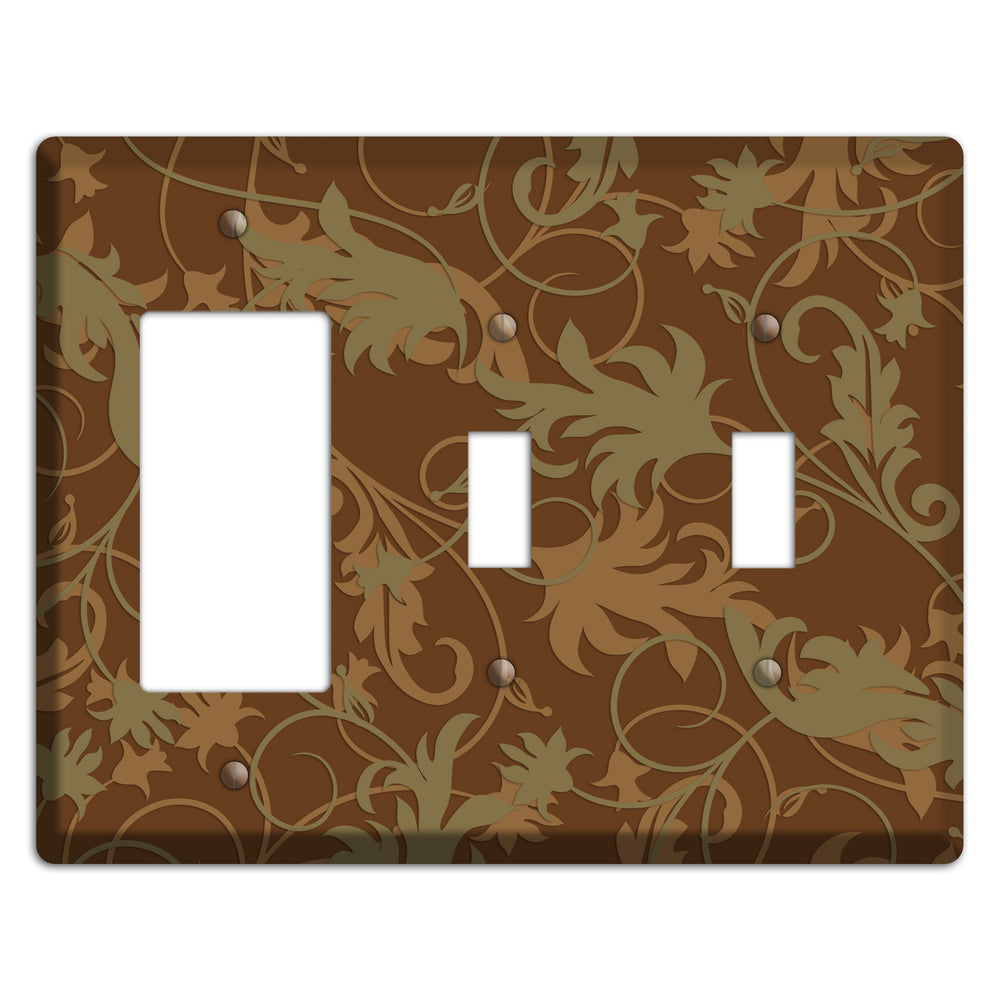 Brown and Olive Victorian Sprig Rocker / 2 Toggle Wallplate