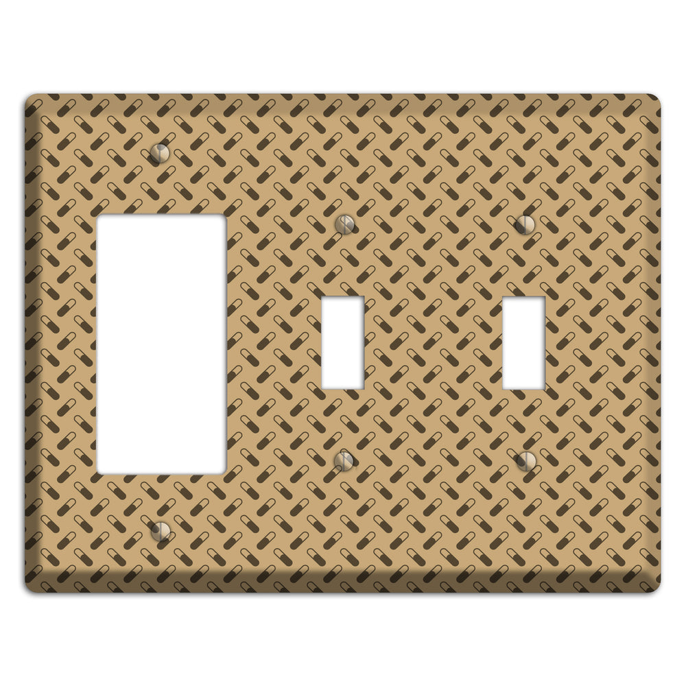 Beige with Brown Motif Rocker / 2 Toggle Wallplate