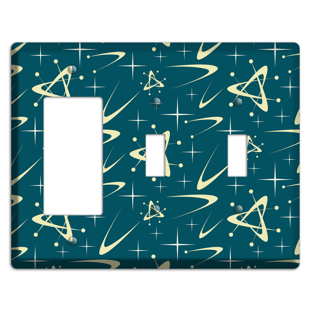 Teal and Yellow Atomic Rocker / 2 Toggle Wallplate
