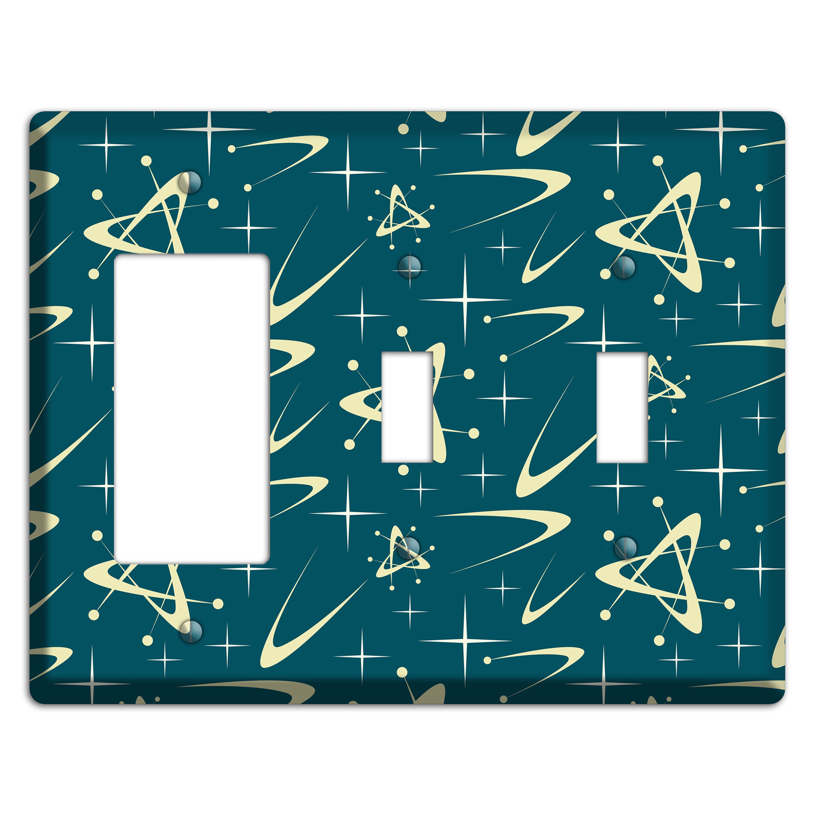 Teal and Yellow Atomic Rocker / 2 Toggle Wallplate