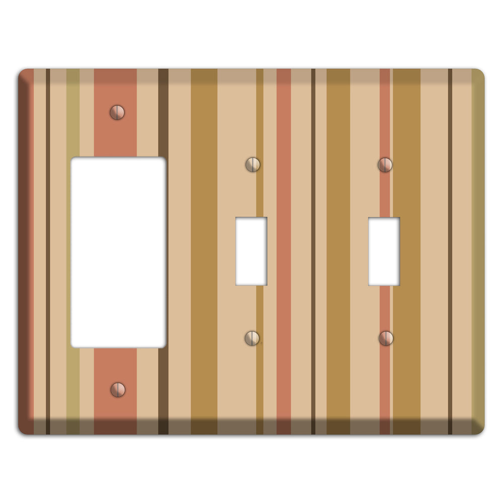 Multi Dusty Pink Vertical Stripes Rocker / 2 Toggle Wallplate