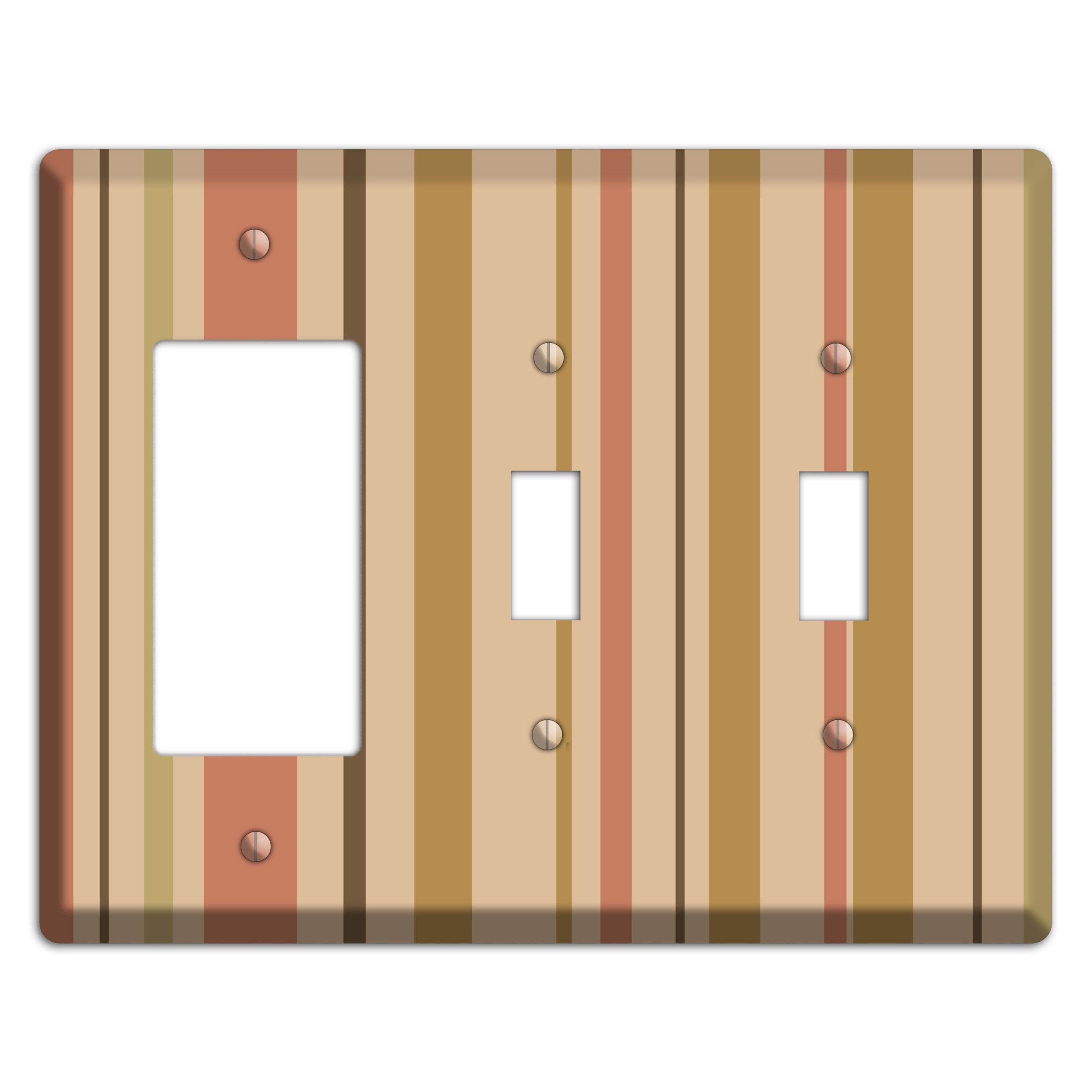 Multi Dusty Pink Vertical Stripes Rocker / 2 Toggle Wallplate