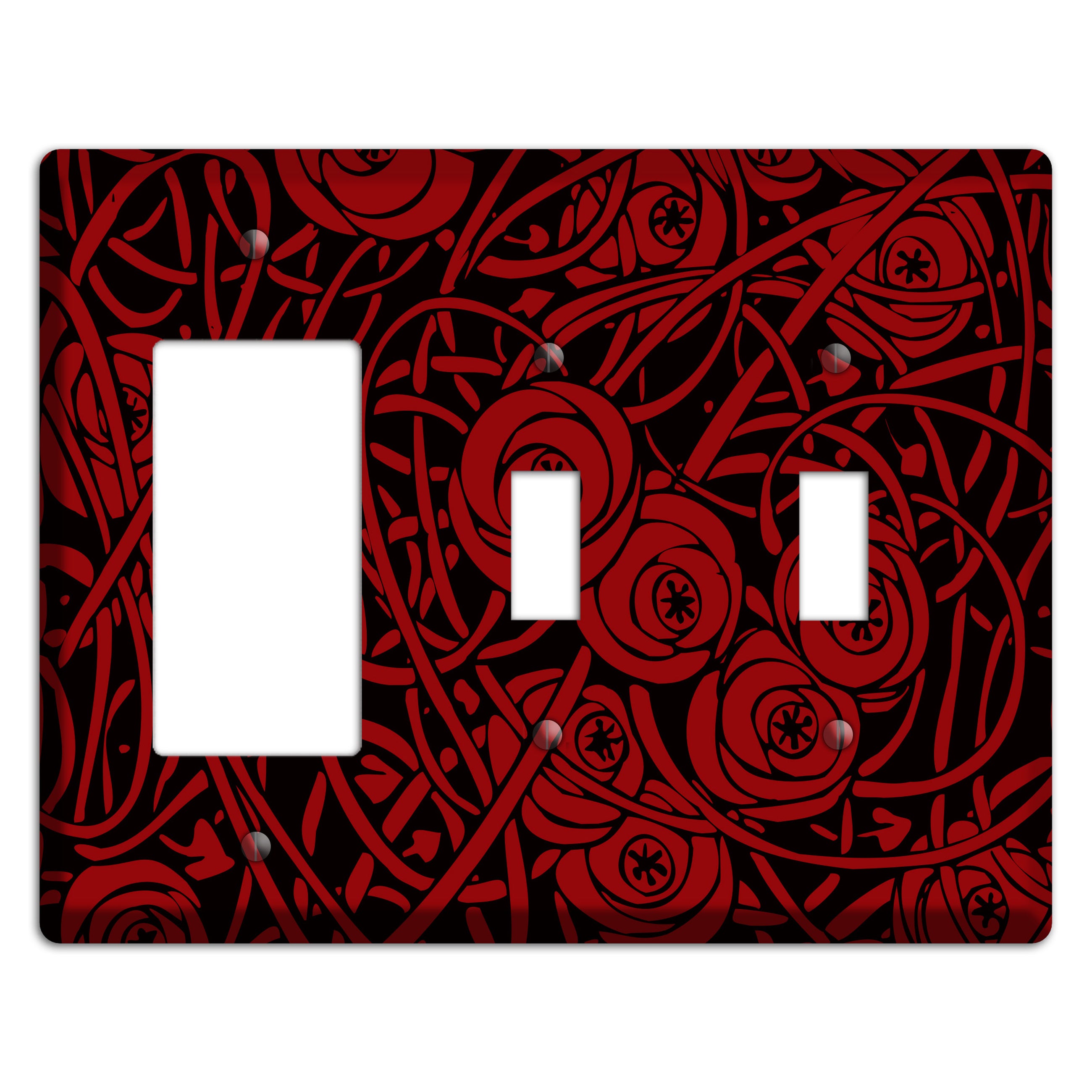 Red Deco Floral Rocker / 2 Toggle Wallplate