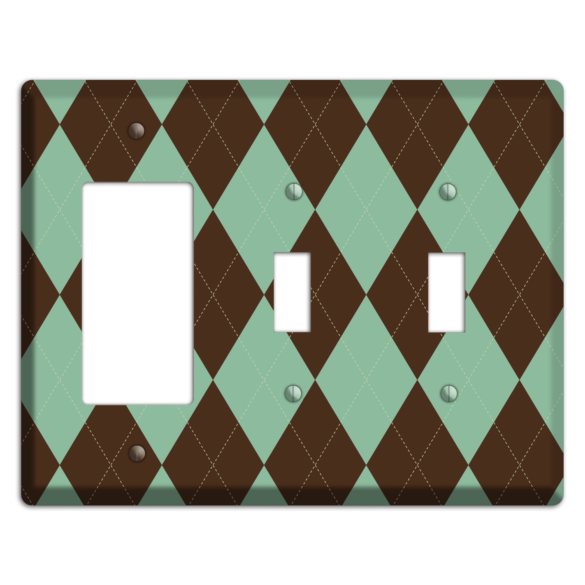 Green and Brown Argyle Rocker / 2 Toggle Wallplate