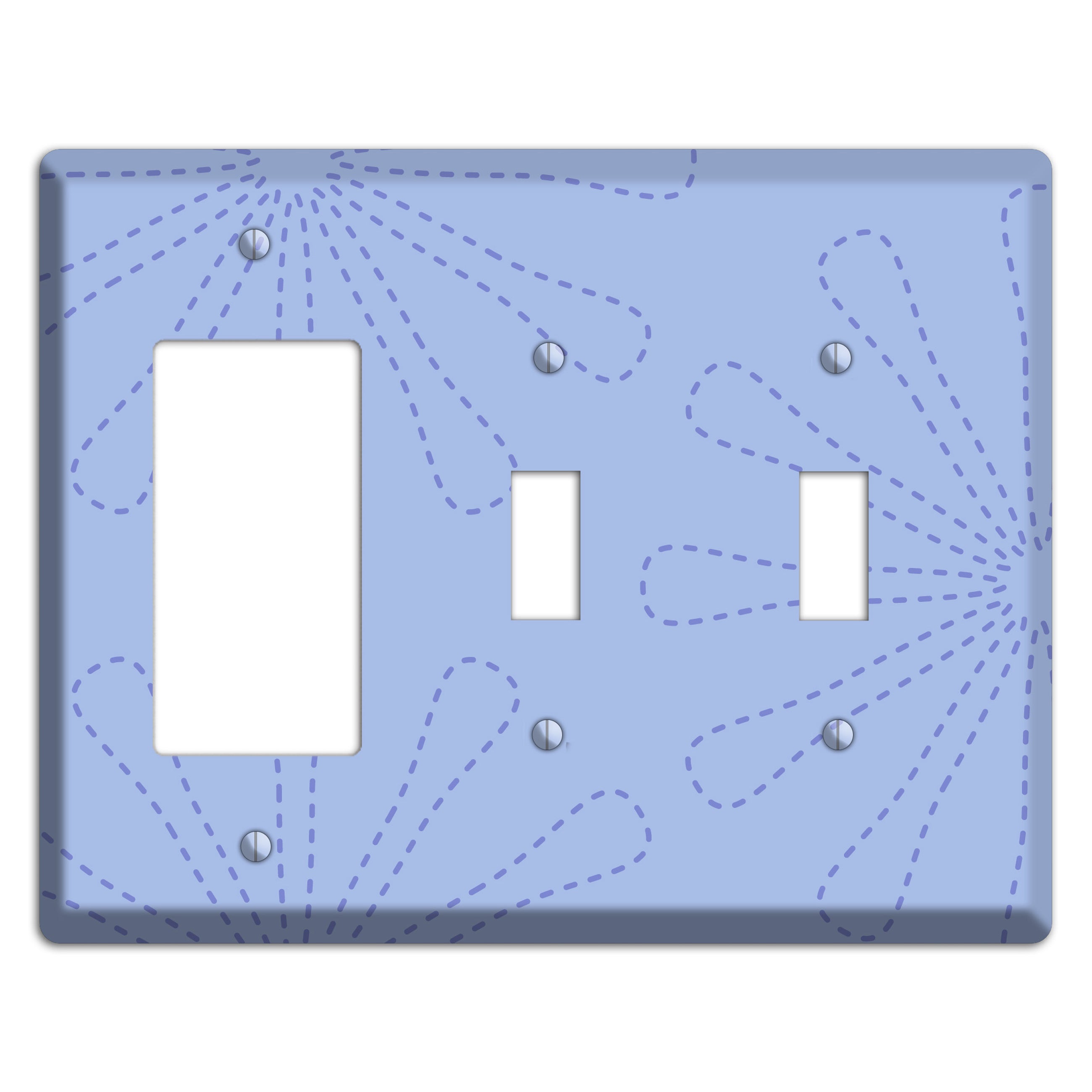 Periwinkle Retro Stipple Floral Contour Rocker / 2 Toggle Wallplate